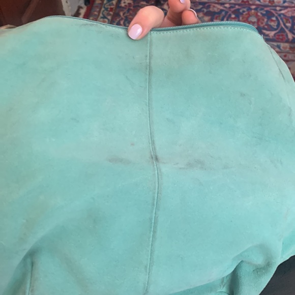 Fossil Teal Suede Handbag with Wooden Handle - Picture 6 of 6